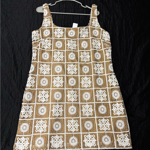 LOFT White and Tan Crochet Mini Dress - Picture 2 of 8